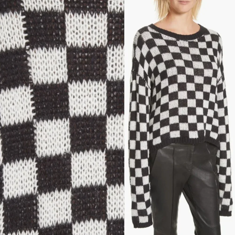 A.L.C. Remington Black White Check Plaid Checkerboard Sweater M Black White $295 - Picture 3 of 16